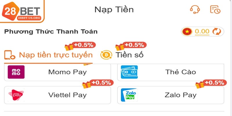 Thời gian nạp và rút tiền tại 28BET diễn ra nhanh chóng