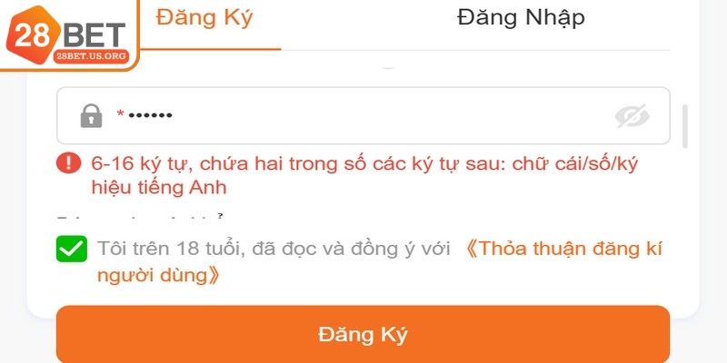 Một vài lỗi khi thực hiện đăng ký 28BET