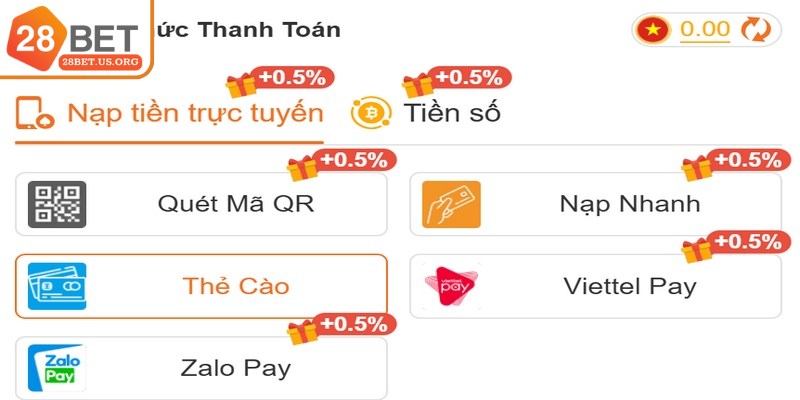 Các phương thức nạp tiền 28BET vô cùng đa dạng